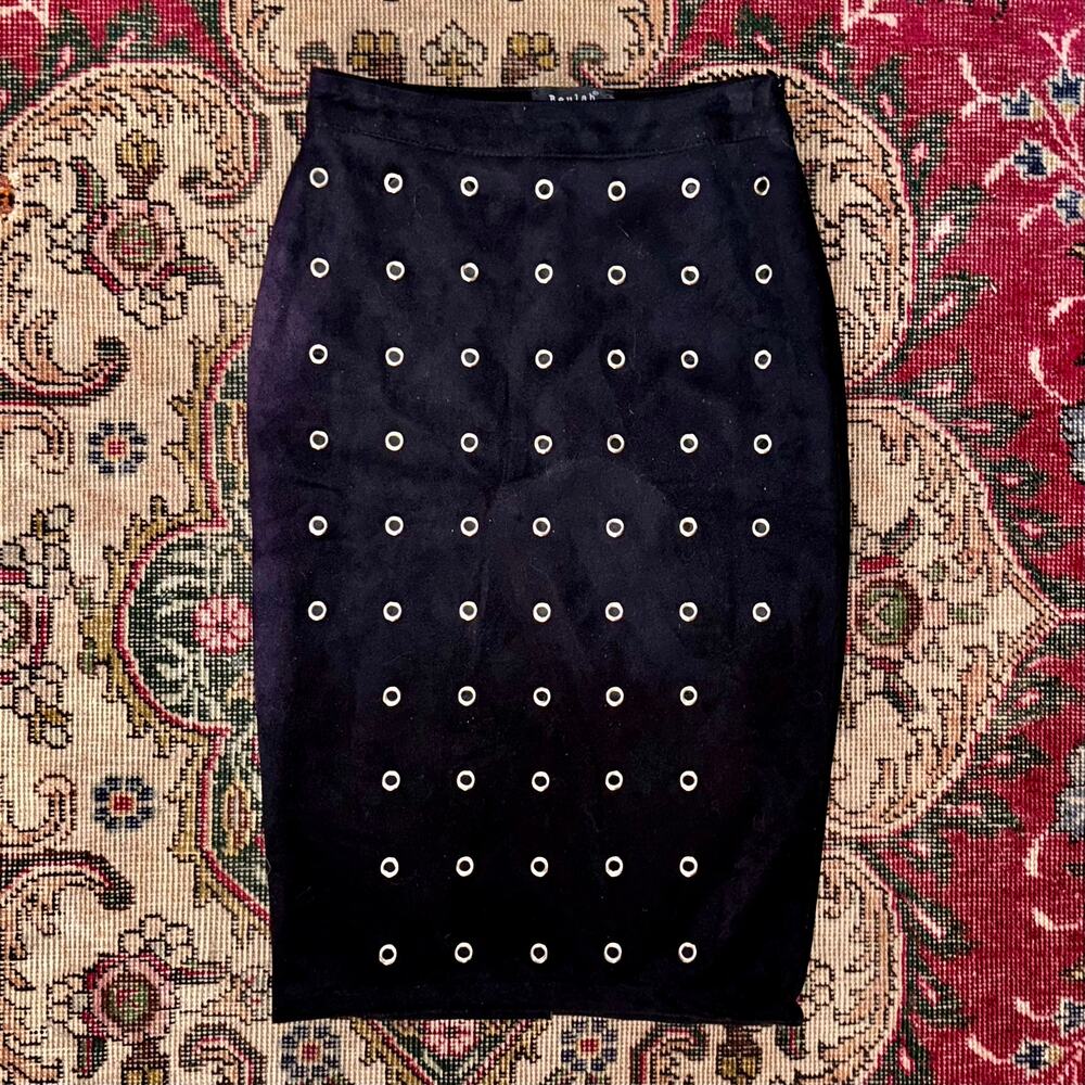 Beulah Style Black Faux‎ Suede Grommet Pencil Skirt Size Small